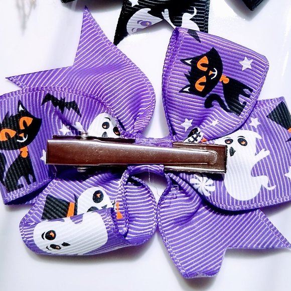 Halloween Hair Bows Clips Skull Ghost Black Cat - Picture 5 of 5